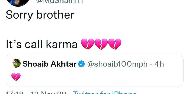 ಪಾಕ್ ಸೋಲಿಗೆ ಕರ್ಮ ಎಂದು ಟ್ವೀಟ್ ಮಾಡಿದ್ದೇಕೆ ಮಹಮ್ಮದ್ ಶಮಿ?