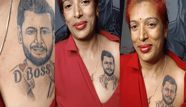 ದರ್ಶನ್‌ ಮಹಿಳಾ ಅಭಿಮಾನಿಯ ಎದೆ ಮೇಲೆ ಡಿ ಬಾಸ್ ಹಚ್ಚೆ